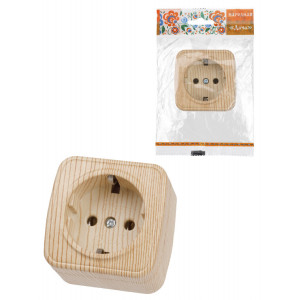 Розетка 2П+З открытой установки IP20 16А, сосна "Дача" Народная SQ1824-0038