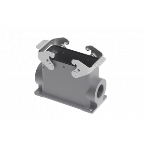 Закрытое основание разъема S16B-SMH-2L.M-2M32, Основание разъема на панель, закрытое, типоразмер 16B, высокое исполнение, с уплотнителем, 2 отверстия с резьбой для кабельных вводов M32x1,5, с двумя защелками, без защитной крышки, материал корпуса: алюминиевый сплав