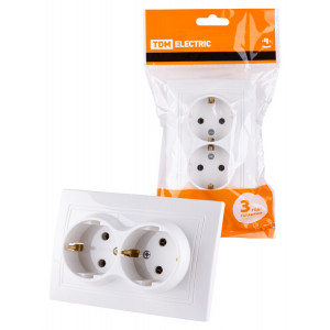 Розетка двойная 2П+З 16А 250В белая "Таймыр" SQ1814-0014