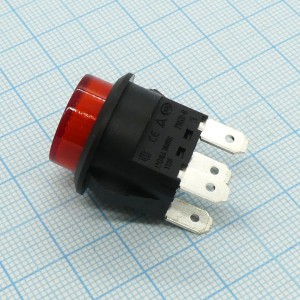 DS SC-7087MB БФЧК, кнопка без фиксации, нормально разомкнутая, черный корпус красная клавиша, подсветка 220В