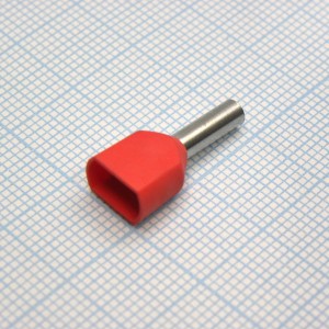 TE  2510  Red, наконечник кабельный торцевой сдвоенный трубчатый с изоляцией, L=18.5/10мм, провод 2х2.5мм2