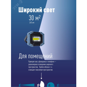 Фонарь-светильник аккумуляторный рабочий COB 5Вт аккум. съемн. Li-ion 18650 2х1.2А.ч Powerbank USB KOS701Lit