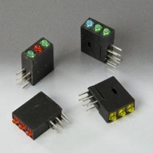 H380CGD, Светодиодные индикаторы для печатного монтажа LED Assembly, Right Angle, 1.8mm LED, Tri-Level, 1 Station, Green, Diffused Lens.