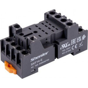 Колодка для реле SKF14-E, Колодка для реле, 4 группы переключающих контактов, винтовая фиксация провода, монтаж на DIN рейку, 300V, 10A, для реле серий: RKF, с возможностью установки (поставляется отдельно): мластик. фикс. SK36M, марк. шильд. SK2P, модуль AMD