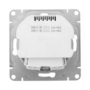 Механизм розетки с USB-C - 2шт, 16А, с заземлением, со шторками, алюминий Эпика EKF UP1-SOA-111-2USBC