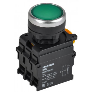 Кнопка с подсветкой d=22мм 1NO+1NC зел-ная MASTER IEK MI-BT60-11D-3-12-K06