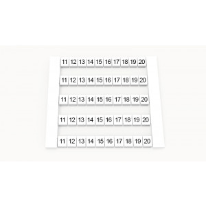 Маркировка (в кассетах) DEK5-50P-19-19Z(H), Кассета с маркировочными шильдиками, для клемм сечением 2,5 мм.кв., боковая, 50 шильдиков, нанесенные символы: 11...20, с вертикальным расположением, размер шильдика: 4,8 x 5,5 мм, цвет: белый