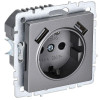 Розетка BRITE РЮш10-1-БрС 16А с USB A+A 2.1А с заземл. защ. шторки сталь BR-R14-16-U21-D21-K46