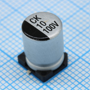 JCK2A100M080105, Конденсатор алюминиевый электролитический SMD 10мкФ 100В ±20% (8х10.5)мм 77мА 2000час 105°C лента на катушке