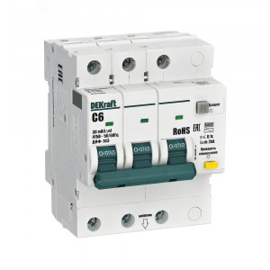 Выключатель автоматический дифференциальный 3P 6А 30мА AC х-ка C ДИФ-103 6кА 16372DEK