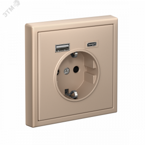 ARTGALLERY розетка 16А с 2 USB A+C, 5В/2,4А/3,0А, 2х5В/1,5А, механизм, песочный GAL001232