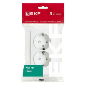 Розетка 2-м СП Минск 16А IP20 с заземл. защ. шторки бел. Basic ERR16-128-100