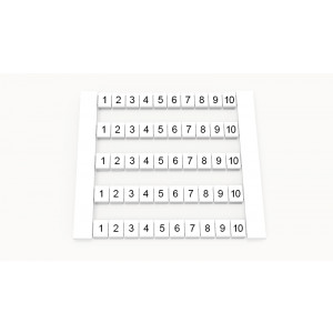 Маркировка (в кассетах) DEK5-50P-19-01Z(H), Кассета с маркировочными шильдиками, для клемм сечением 2,5 мм.кв., боковая, 50 шильдиков, нанесенные символы: 1...10, с вертикальным расположением, размер шильдика: 4,8 x 5,5 мм, цвет: белый