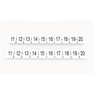 Маркировка (в кассетах) ZB8-10P-19-02Z(H), Кассета с маркировочными шильдиками, для клемм сечением 6 мм.кв., верхняя, 10 шильдиков, нанесенные символы: 11...20, с вертикальным расположением, размер шильдика: 7,45 x 10,7 мм, цвет: белый