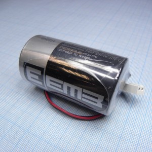 ER34615-LD/ 3.6V, Li, SOCl2 батарея типоразмера D, 3.6В, 19Ач, разъем с проводами приварены к выводам, -55...85 °C