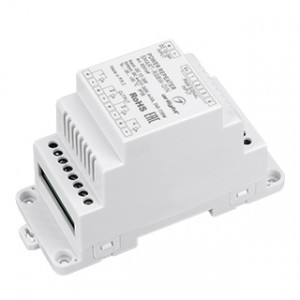 Усилитель SMART-RGBW-DIN (12-36V, 4x5A) 025169, RGBW-усилитель для установки на DIN-рейку. Питание 12-36VDC. 4 канала, ток нагрузки 4x5A, мощность нагрузки 240-720W. Размер 115x48x67 мм.