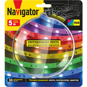 Лента светодиодная 95 144 NLS-SET-02 RGB 5м 30шт/м адаптер 1м IP20 Navigator 95144