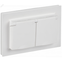 BRITE Розетка 2-местная с заземлением с защитными шторками и крышкой 16А в сборе IP44 РСбш12-3-44-БрАБ арктический белый IEK BR-R26-16-44-K91-F