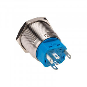 A22-A1-12V с красной подсветкой, Кнопка антивандальная с подсветкой 12В d22 5A 250B (6c) OFF-(ON)/ON-(OFF)