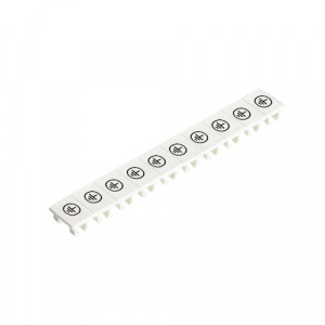 Маркировка для клемм (полоска) 9705A/5/10B SLZ, Маркировочные шильдики, для клемм сечением 2,5 мм.кв., боковая / верхняя, 10 шильдиков, нанесенные символы: "земля" в кружечке, с горизонтальным расположением, размер шильдика: 4,8 x 8,3 мм, цвет: белый