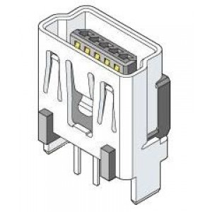 500075-0517, USB-коннекторы USB Mini-B Recept Vert. w/Solder Tails