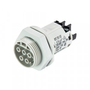 Розеточный разъем в панель RST20I5S B1 M01 GL, Розеточный разъем в панель, М25, 5 полюсов, тип фиксации провода: винтовой, номинальные характеристики: 250/400V, 20A,цвет корпуса:белый,цвет контактной вставки: белый, серия RST Classic