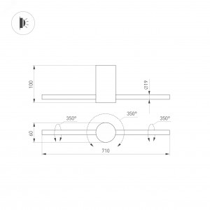 Светильник SP-PICASO-M-TURN-L700-12W Warm3000 (BK, 100 deg, 230V) 047345, Накладной настенный светильник 12Вт, линейный алюминиевый корпус чёрного цвета с поворотным световым модулем. Цвет свечения ТЕПЛЫЙ БЕЛЫЙ 3000K, св.поток 650лм, CRI(Ra)>90, угол 100°. Размер Основание 60x100мм, Светоизлучатель O19х710 мм. IP20. Питание AC2