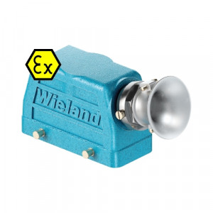 Крышка разъема Ex EX GOT GA24 M32 09IA Z3, Крышка разъема на кабель, типоразмер 24B, взрывозащита, без уплотнителя, 1 кабельный ввод M32x1,5, с разгрузкой на изгиб, IP54, с боковым расположением, без защелок (упоры для двух защелок), материал корпуса: цинковый сплав