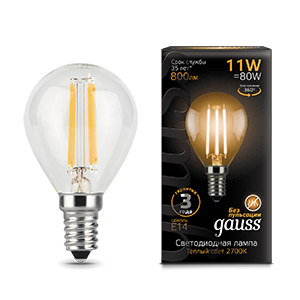 Лампа светодиодная филаментная Black Filament 11Вт P45 шар 2700К тепл. бел. E14 810лм 105801111