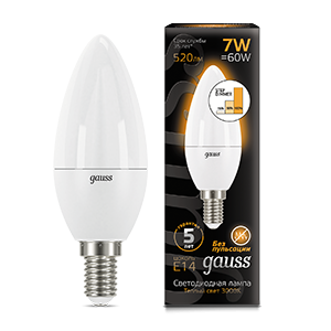Лампа Gauss LED Candle E14 7W 3000К step dimmable 1/10/100 (кр.10шт) [103101107-S]