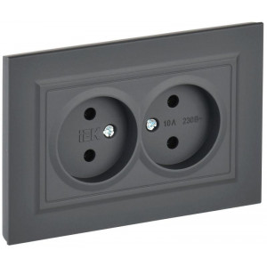 Розетка 2-м СП BRITE РС12-2-БрГ 10А в сборе без заземл. без защ. шторок графит BR-R20-10-K53-F