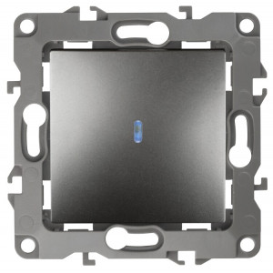 12-1102-12 Выключатель с подсветкой, 10АХ-250В, IP20, 2, графит (10/100/2500) Б0019280
