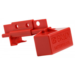 gws150841, Блокиратор разъема питания аккумуляторного блока вилочного погрузчика, ABS пластик, 131х79 мм, цвет – красный, 1 шт/упак