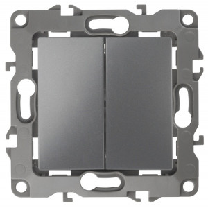 12-1004-12 Выключатель двойной, 10АХ-250В, IP20, без м.лапок, 2, графит (10/100/2500) Б0019311