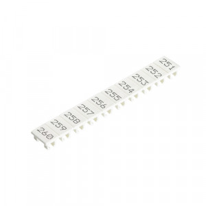 Маркировка для клемм (полоска) 9705A/8/10 B 251-260, Маркировочные шильдики, для клемм сечением 6 мм.кв., боковая / верхняя, 10 шильдиков, нанесенные символы: 251...260, с горизонтальным расположением, размер шильдика: 5,75 x 8,3 мм, цвет: белый