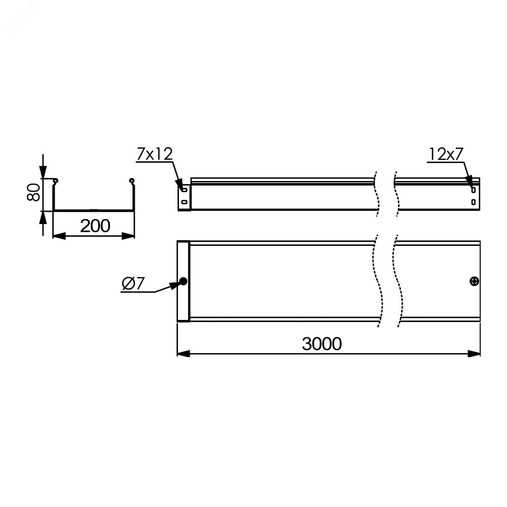Изображение товара Лоток неперфорированный DKC 200х80 L=3000мм горячий цинк для кабельных систем
