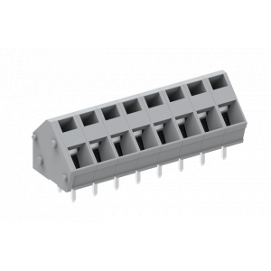 Розеточный разъем на плату 256724, Клемма, подвод кабеля 45 град., на плату, шаг 5.0 мм, 24 полюса, фиксация провода пружинная, исполнение: два вывода на контакт, 320V, 24A, цвет: серый