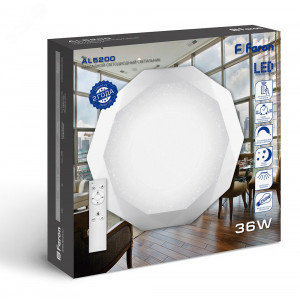 Светильник светодиодный ДБО-36w матовый с эффектом Звездного неба регулировкой цветовой температуры 3000-6500К светового потока max 2900Лм и режима освещенности с пультом управления и таймером выключения 29635