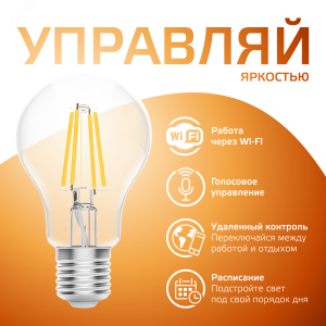 Лампа светодиодная филаментная Smart Home DIM E27 A60 7 Вт 1/10/40 1200112