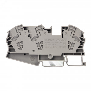 Клемма проходная , зажим push-in, 3 точки подключения, 16 кв.мм, серая VPR-16-TWIN-GY