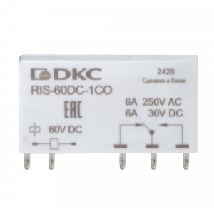 Реле миниатюрное ультратонкое, 1CO, ком. ток 6А, AgSnO2, напряжение 60V DC