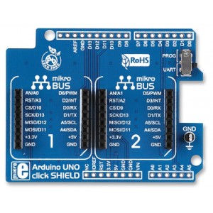 MIKROE-1581, Плата расширения для подключения модулей mikroElektronika серии click (mikroBUS) к Arduino UNO