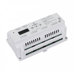 Декодер SMART-K18-DMX (12-36V, 12x5A) 023826, Декодер DMX512 для трансляции DMX512 сигнала ШИМ(PWM) устройствам. Питание 12-36VDC. 12 каналов, ток нагрузки 12x5A, мощность нагрузки 720-1440-2160W. Входной сигнал DMX512, выходной сигнал ШИМ(PWM). Цифровой дисплей на корпусе, адрес устанавливается с по
