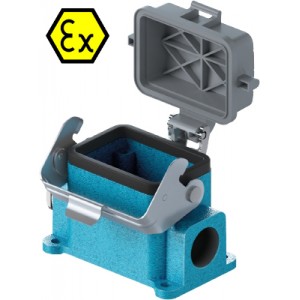 Закрытое основание разъема EX EX GUT GS 6 M25 09IA Z0, Основание разъема на панель, закрытое, типоразмер 6B, взрывозащита, с уплотнителем, 1 кабельный ввод M25x1,5, IP54, с боковым расположением, с одной защелкой, с пластиковой защитной крышкой, материал корпуса: цинковый сплав