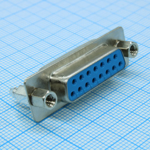 DS1034-15FUNSI44, Разъем D-Sub, розетка на плату 15 контактов вертикальный / синий