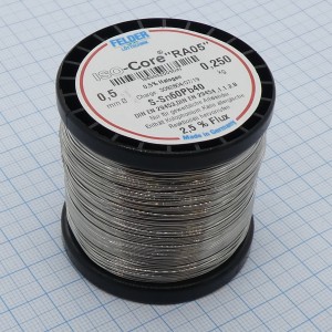 Припой Sn60Pb40 RA05  0.5мм 250гр, Припой трубчатый оловянно-свинцовый ПОС61, 2.5% флюс RA05 активный с низким содержанием галогенов (ROM1)