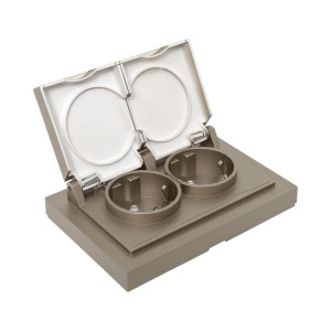 Механизм розетки двойной, 16А, IP44, с заземлением, со шторками, с рамкой, с крышками, шампань Эпика EKF UP1-SOC-211-44