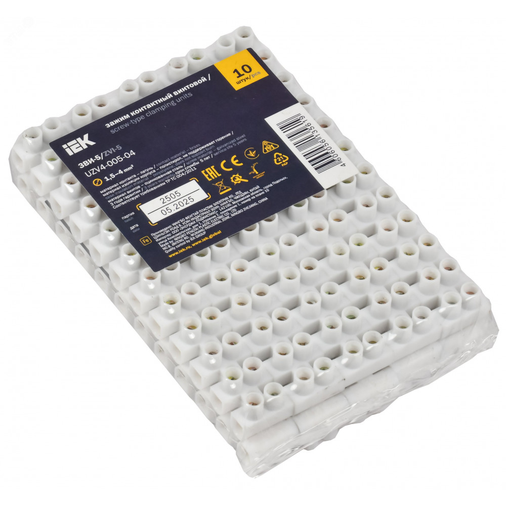 Изображение товара Клеммная колодка IEK УЗВ4-005-04 12 пар 1.5-4мм2 монтаж на кабель