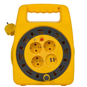 УДЛИНИТЕЛЬ НА КАТУШКЕ 3Х15М С ЗАЗЕМЛ. INDUSTRIAL УК15 2P+PE 3Х1.5КВ.ММ USBX2 LED ТЕРМОЗАЩИТА IN-KP24-16-03-15-UL