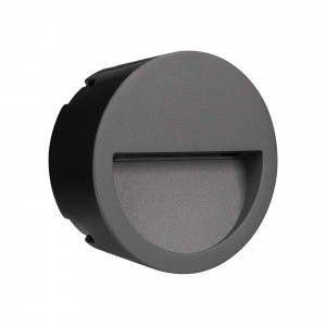 Светильник LTD-TRAIL-R115-4W Warm3000 (GR, 65 deg, 230V) 029962, Светодиодный встраиваемый круглый светильник для стен, лестниц, 4Вт. Цвет ТЕПЛЫЙ БЕЛЫЙ 3000K, св.поток 220лм, CRI(Ra)>80, угол 65°, асимметричный свет. Размер Ф115x37мм (закладная часть O109x55мм). Влагозащищенный корпус IP65, алюминий серого цвета.